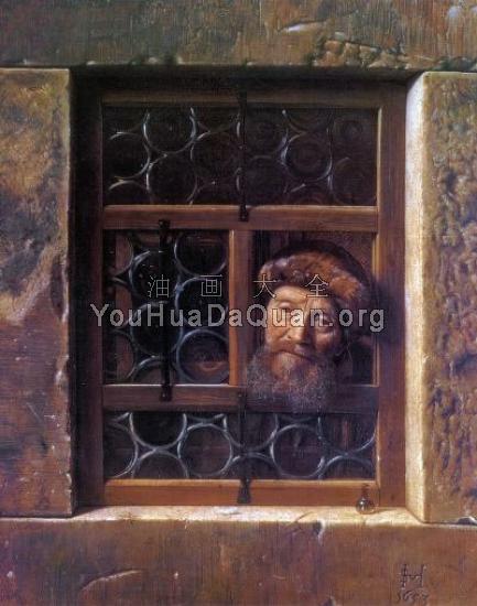 A Man Looking Through a Window - 塞缪尔·凡·霍赫斯特拉滕